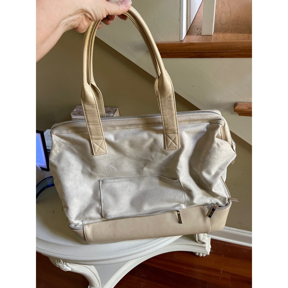 BEIS The Weekender Bag Beige Canvas Travel Tote with Shoe Compartment